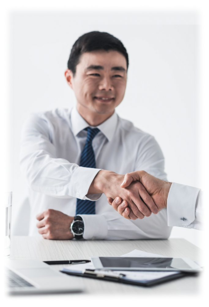 employers_mobile_lab_testing (1) Middle-aged Asian business man shaking hands and smiling